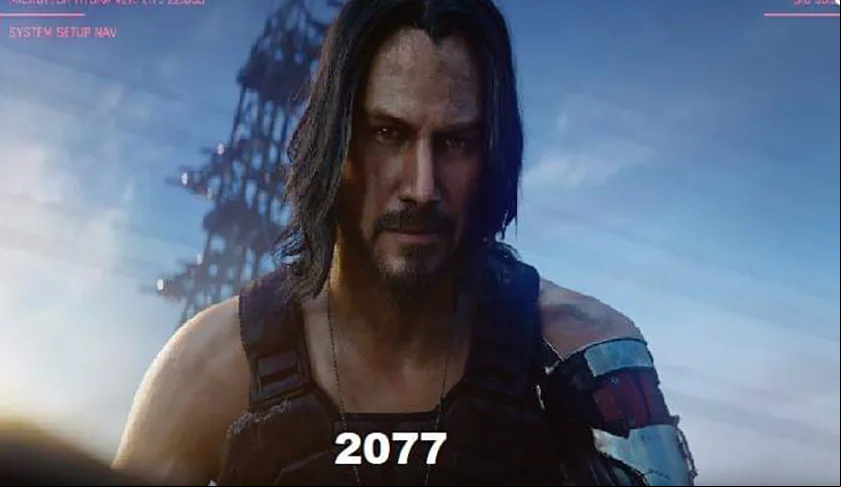 E vejam a projeção para o ano de 2077: Keanu Reeves vivinho da silva, e com a mesma cara! Será?